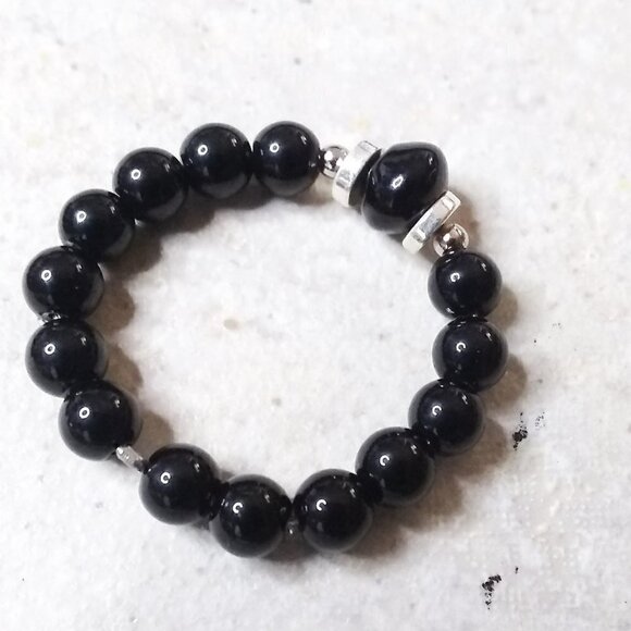 Sexy Goth Punk Biker Babe! Beaded Stack Ring - Black Onyx + Stone Beads - Picture 2 of 5